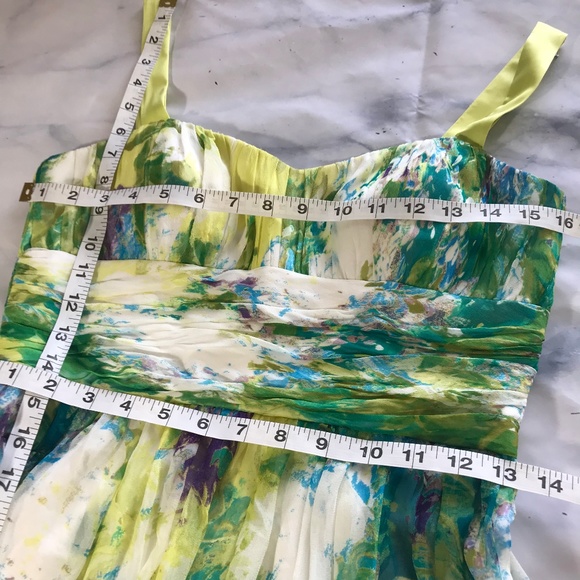 Tahari Arthur S Levine Green Watercolor Silk Dress - Picture 4 of 8